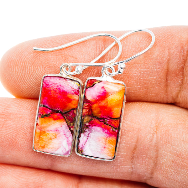 Pink Dahlia Turquoise Earrings 1 3/8" (.925 Sterling Silver)