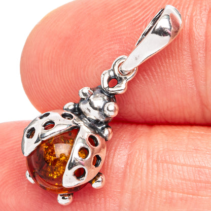 Baltic Amber Ladybug Pendant 1" (.925 Sterling Silver)