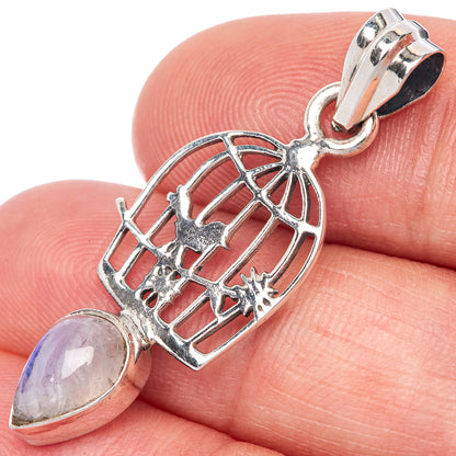Rainbow Moonstone Dainty Pendant 1 3/8" (925 Sterling Silver) P39902