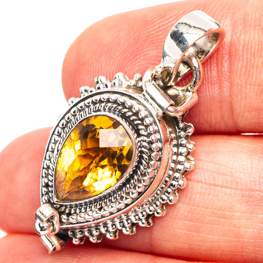 925 sterling silver citrine poison pendant with oval amber gemstone bezel and bail