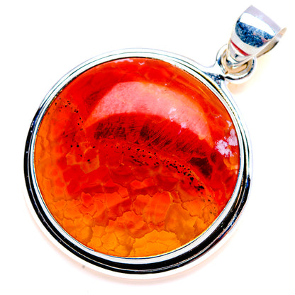 Round 925 silver fire crab agate pendant with orange-red stone and visible bail ring