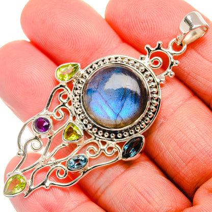 Signature Labradorite, Blue Quartz, Peridot, Amethyst 925 Sterling Silver Pendant 2 1/2" (925 Sterling Silver) PD37797