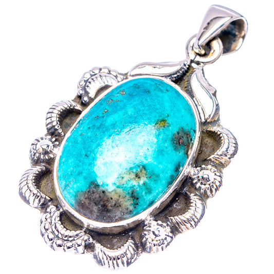Turquoise oval pendant with .925 sterling silver frame and loop bail, close-up