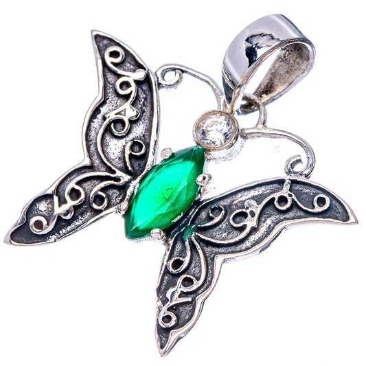 Green Onyx, White Quartz Butterfly Dainty Pendant 1" (925 Sterling Silver) P43538