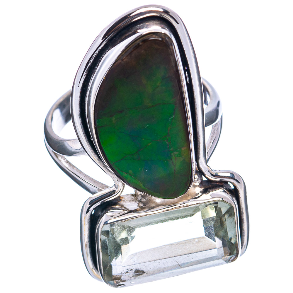 Premium Ammolite, Green Amethyst Ring Size 7 (.925 Sterling Silver)
