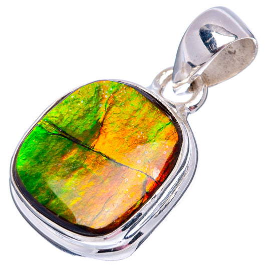 Sterling silver ammolite pendant, oval cabochon with green and orange color play