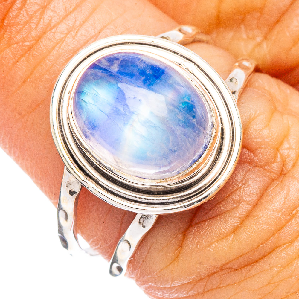 Rainbow Moonstone Ring Size 7.25 (925 Sterling Silver) R8001