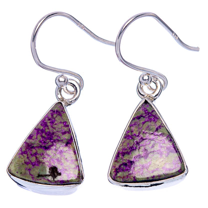 Triangular purple-green gemstone drop earrings with 925 sterling silver ear wires.