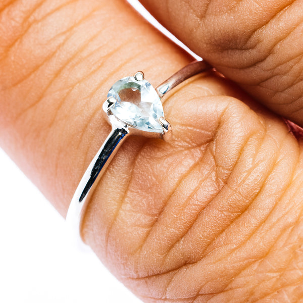 Sterling silver stackable ring with oval light-blue gemstone and split band
