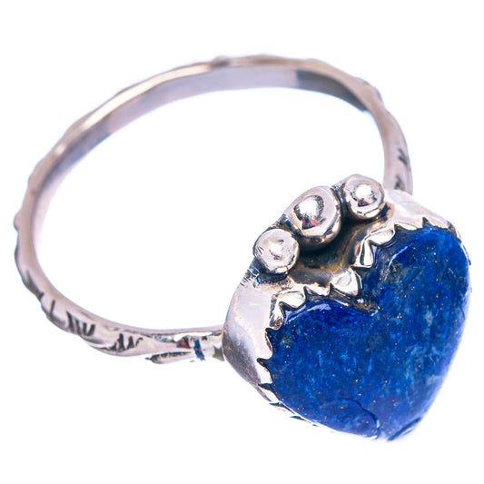 Heart lapis lazuli ring, .925 sterling silver band with blue heart stone