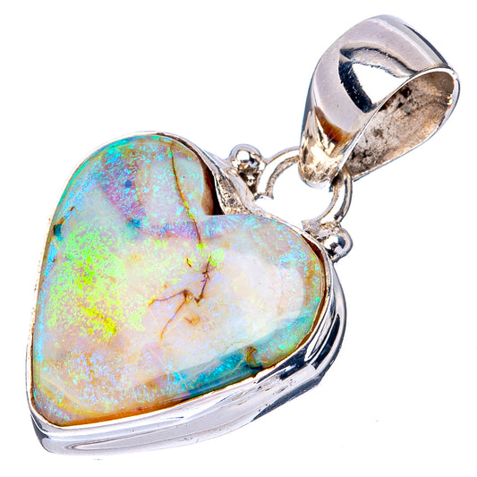 Rare Sterling Opal Heart Pendant 1 1/8" (925 Sterling Silver) P42911