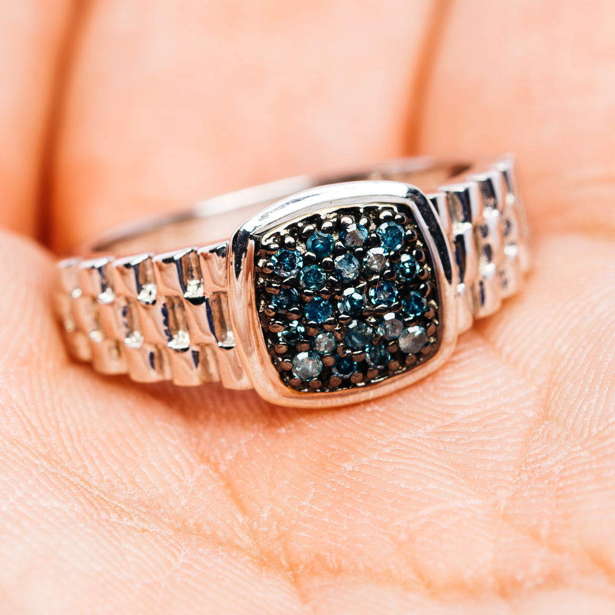 Blue Diamond Ring Size 6.75 (.925 Sterling Silver)