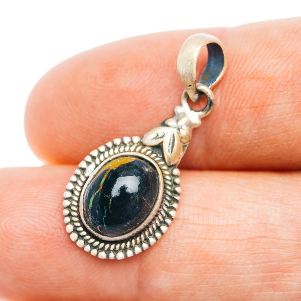 Southwestern Style Black Jack Turquoise Pendant 1 1/8" (.925 Sterling Silver)