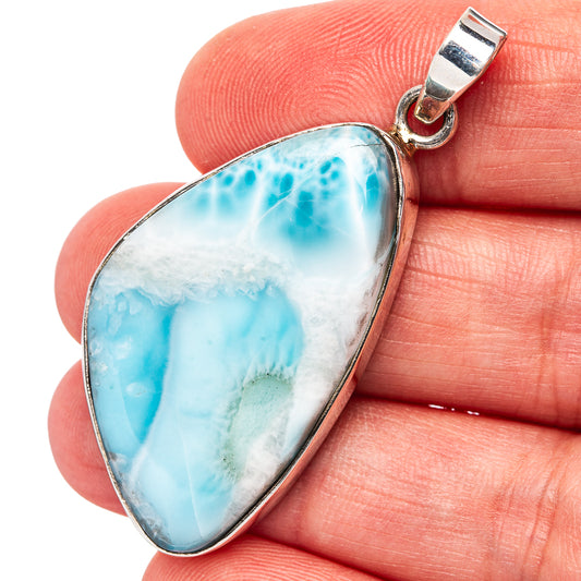 Larimar pendant with oval pear blue and white stone in .925 sterling silver bezel
