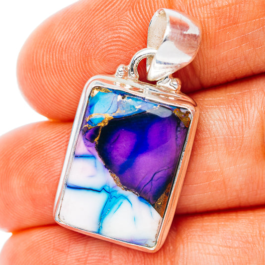 Violet Blue Dahlia Turquoise Pendant 1 1/4" (.925 Sterling Silver)