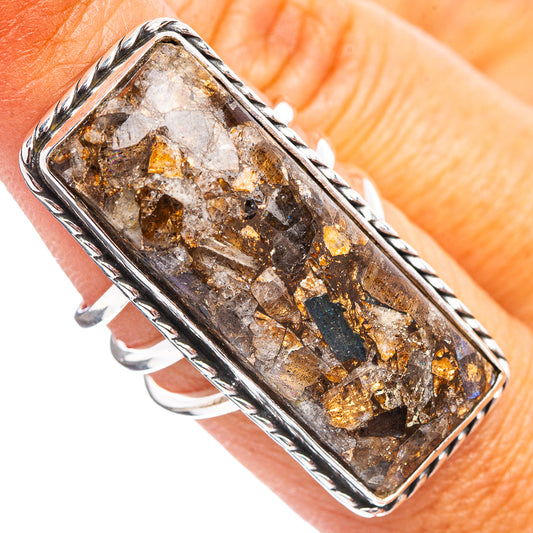 Rectangle labradorite matrix ring with .925 sterling silver bezel, size 7.25