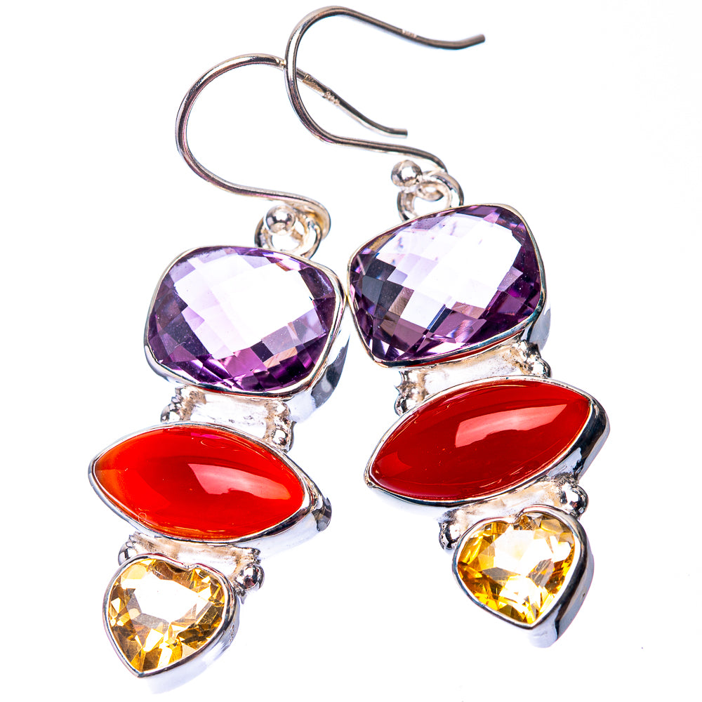 Carnelian, Amethyst, Citrine Earrings 1 3/4" (925 Sterling Silver) E432290