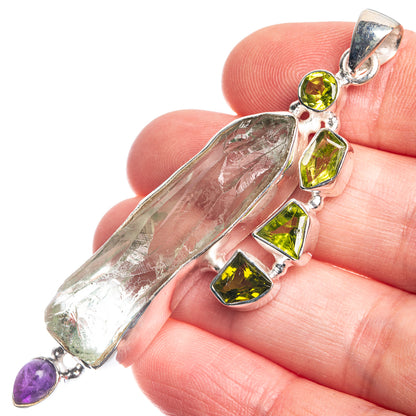 Large Rough Green Amethyst, Peridot, Amethyst 925 Sterling Silver Pendant 2 3/4"