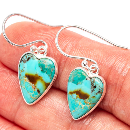 Mohave Turquoise Heart Earrings 1 1/4" (.925 Sterling Silver)