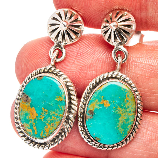 Turquoise oval drop earrings with silver rope bezel and teardrop finial