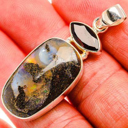 Boulder Opal, Garnet Pendant 1 7/8" (925 Sterling Silver) PD37906