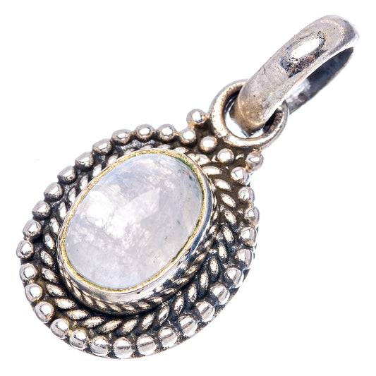 Sterling silver moonstone pendant, oval cabochon in ornate beaded setting