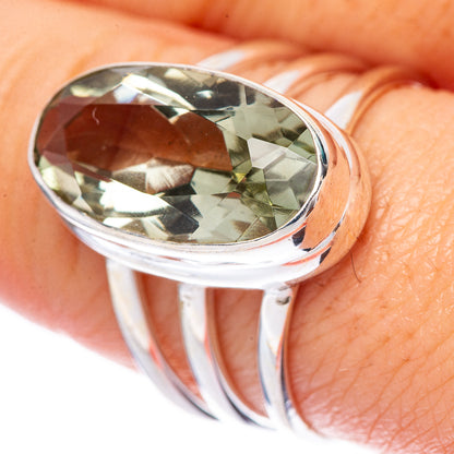 Faceted Green Amethyst Ring Size 9 (925 Sterling Silver) R1689