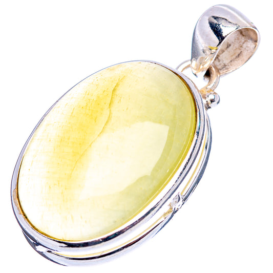 Oval yellow-olive opal pendant with .925 sterling silver bezel and bail