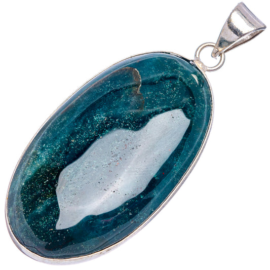 Silver-plated bloodstone pendant with oval dark green stone and looped top bail