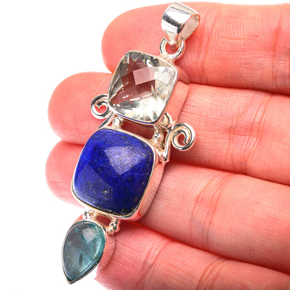 Lapis Lazuli, White Quartz, Blue Fluorite Pendant 2 1/4" (925 Sterling Silver) PD38506
