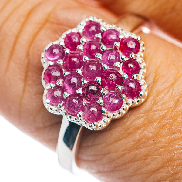 Premium Burmese Ruby Flower Cluster Ring Size 10 (.925 Sterling Silver)