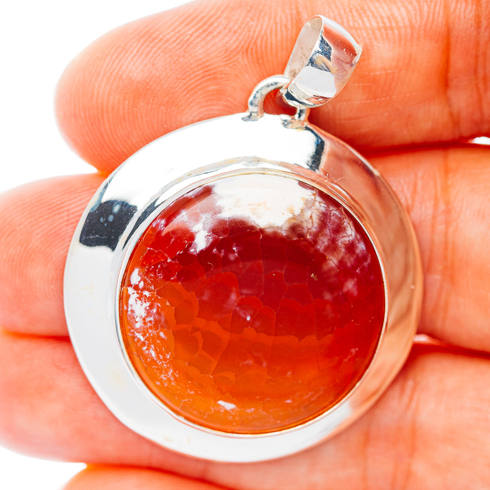 Premium Fire Crab Agate Pendant 1 5/8" (.925 Sterling Silver)