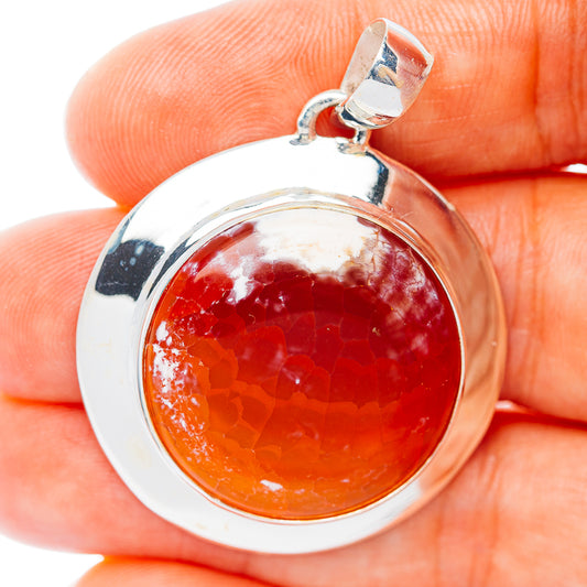 Premium Fire Crab Agate Pendant 1 5/8" (.925 Sterling Silver)