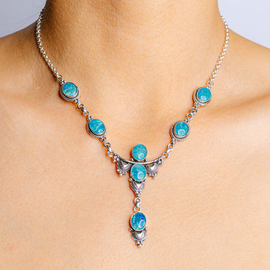 Triplet opal necklace with turquoise oval cabochon stones on .925 sterling silver chain