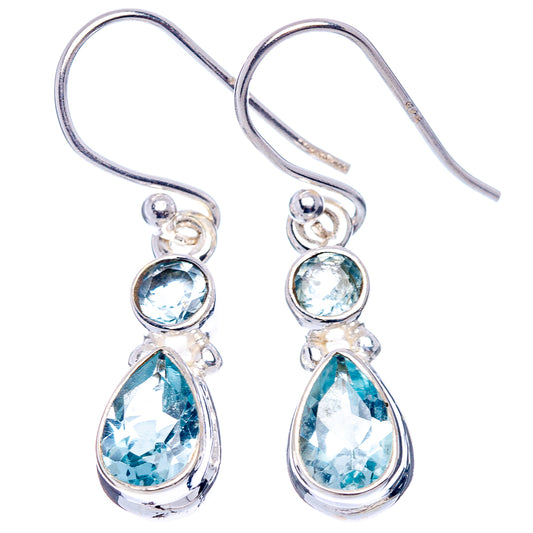 Sterling silver blue topaz teardrop earrings, round top stone and pear drop