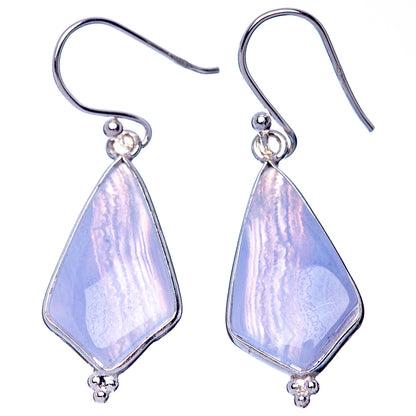Blue Lace Agate 925 Sterling Silver Earrings 1 5/8" (925 Sterling Silver) E1451
