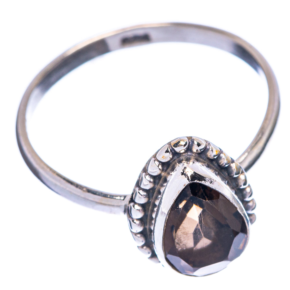 925 sterling silver smoky quartz ring, faceted dark oval stone in textured bezel