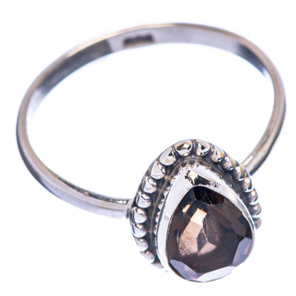925 sterling silver smoky quartz ring, faceted dark oval stone in textured bezel
