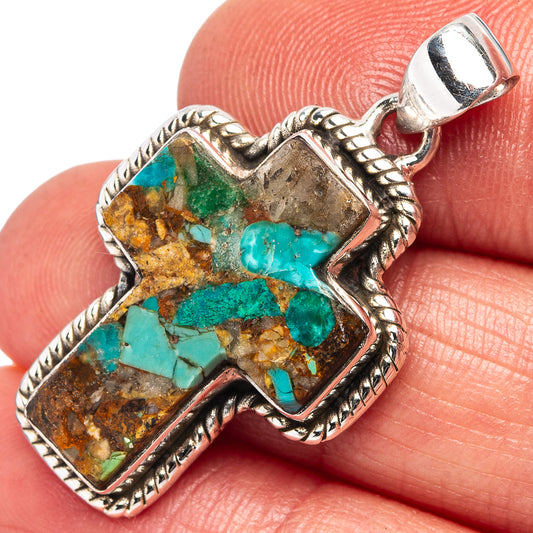 Turquoise stone pendant in .925 sterling silver square bezel, bail at top