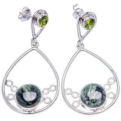 Premium Seraphinite, Peridot Earrings 1 3/4" (.925 Sterling Silver)