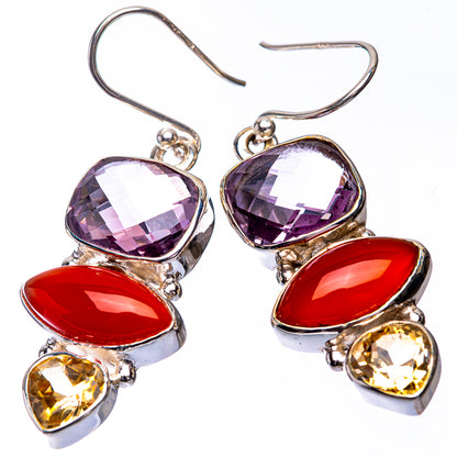 Faceted Amethyst, Carnelian, Citrine Earrings 1 5/8" (925 Sterling Silver) E432239