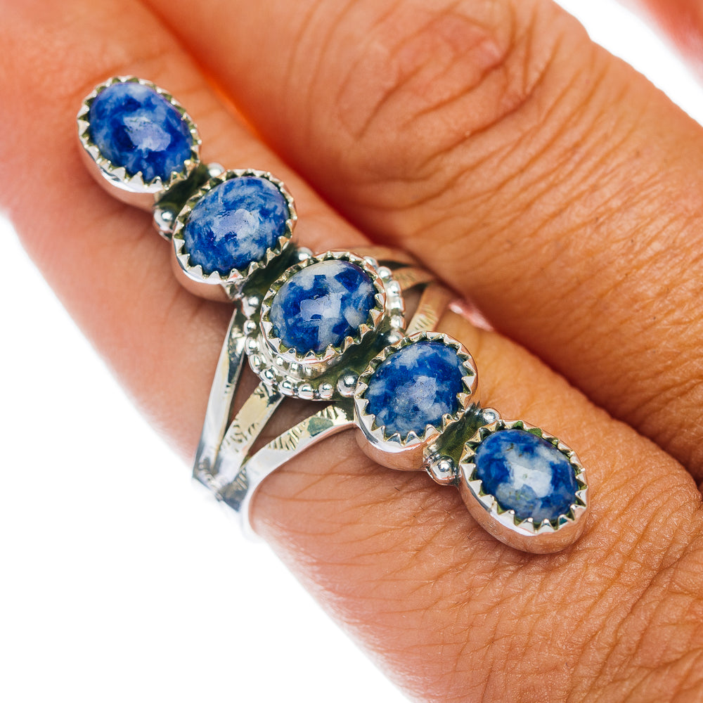 Premium 5-Gemstone Finger Shield Sodalite Ring Size 8.75 (.925 Sterling Silver)