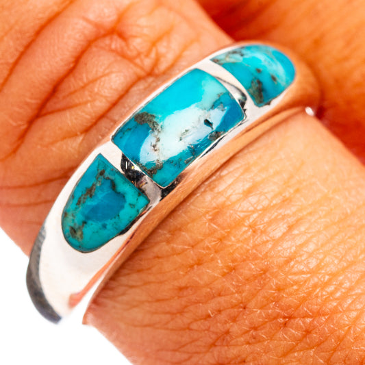Sterling silver turquoise ring with three oval stone inlay bands