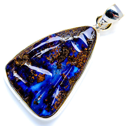 Teardrop opal pendant in 925 sterling silver, blue and gold speckled pattern