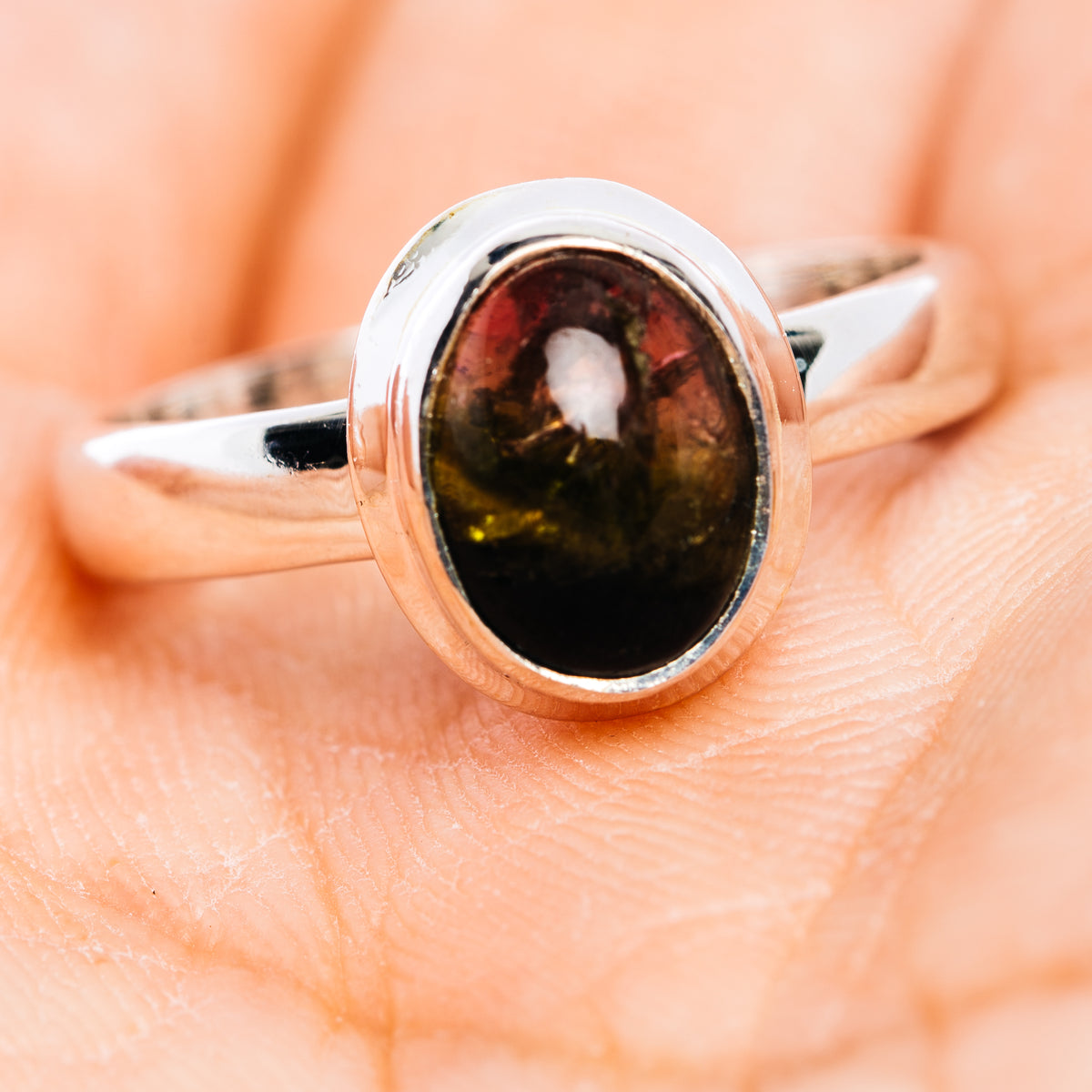 Premium Watermelon Tourmaline Ring Size 7.75 (.925 Sterling Silver)
