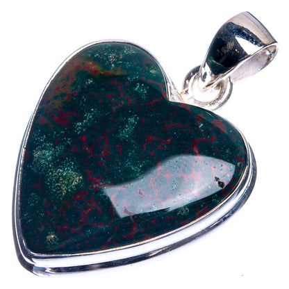 Bloodstone 925 Sterling Silver Pendant 1 3/8"