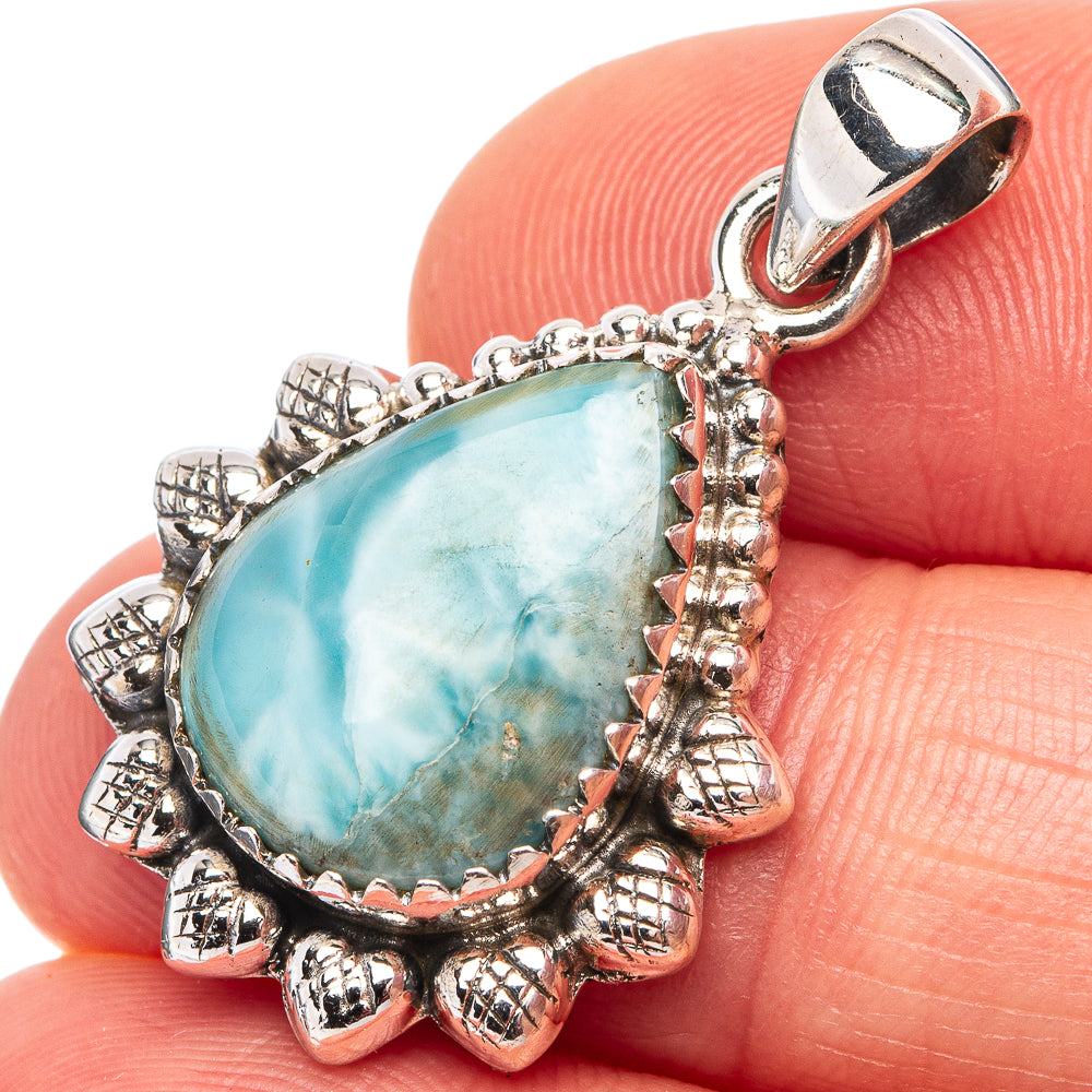 Rare Larimar Pendant 1 1/4" (.925 Sterling Silver)
