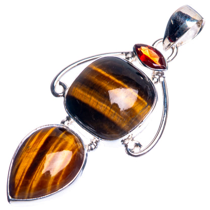 Tiger Eye, Garnet 925 Sterling Silver Pendant 2"