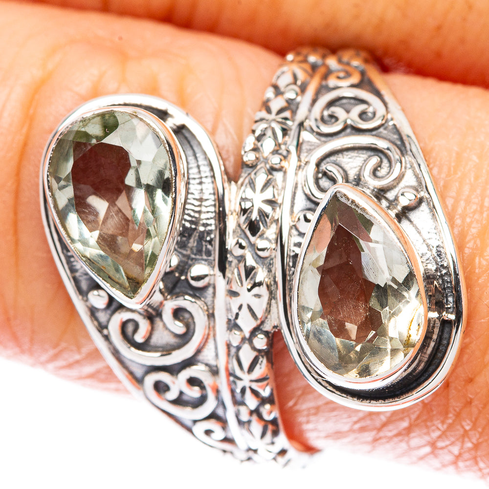 Faceted Green Amethyst Ring Size 9.25 (925 Sterling Silver) R3098