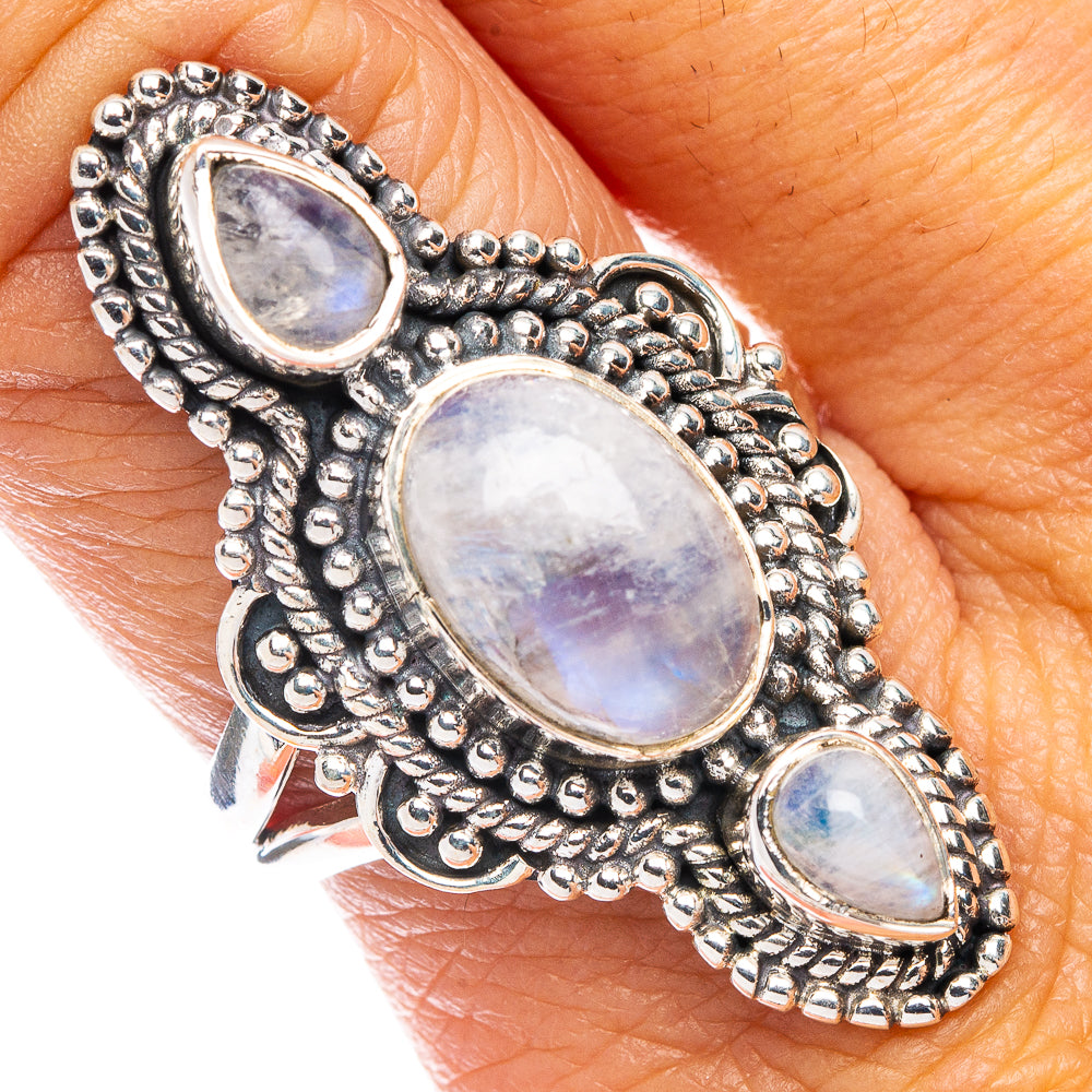 Rainbow Moonstone Ring Size 8 (925 Sterling Silver) R7058